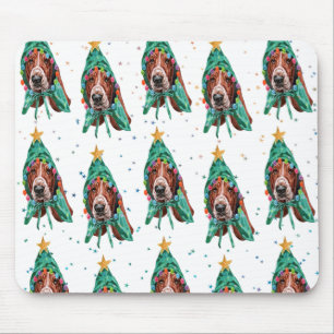 Alfombrilla De Ratón Basset Hound Breed Dog Pattern Stars Christmas