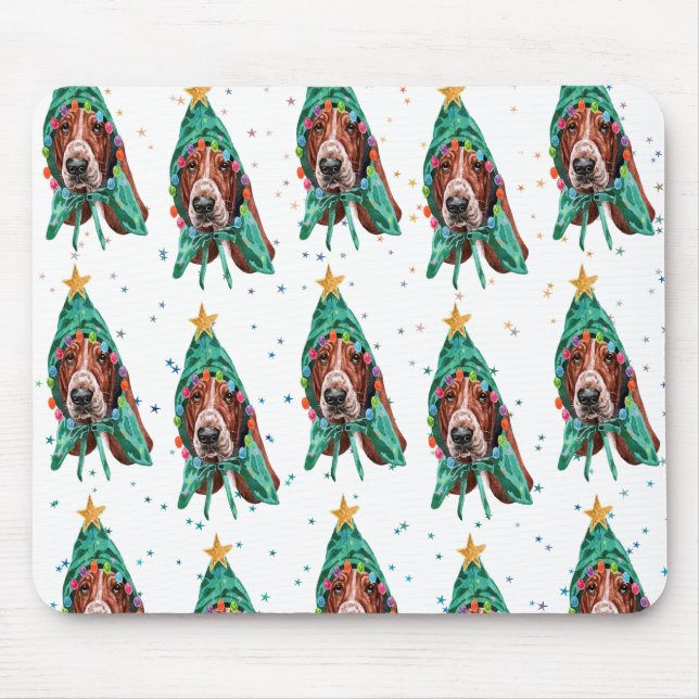 Alfombrilla De Ratón Basset Hound Breed Dog Pattern Stars Christmas (Frente)