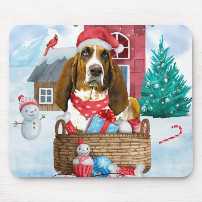 Alfombrilla De Ratón Basset Hound Dog In snow Christmas Dog House (Frente)