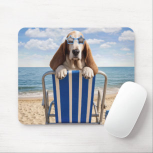 Alfombrilla De Ratón Basset Hound en Silla de Playa
