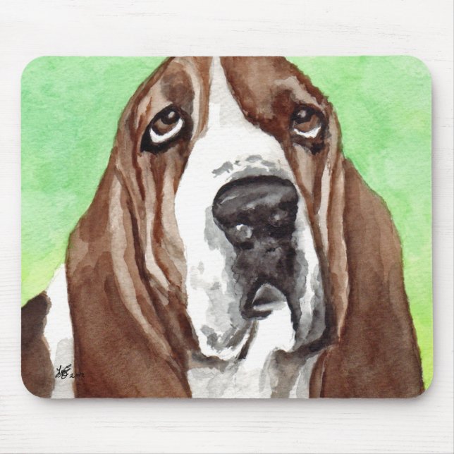 Alfombrilla De Ratón Basset Watercolor (Frente)