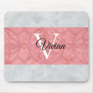 Alfombrilla De Ratón Batita Rosa Ruddy Y Acuarela Gris Monogramada N