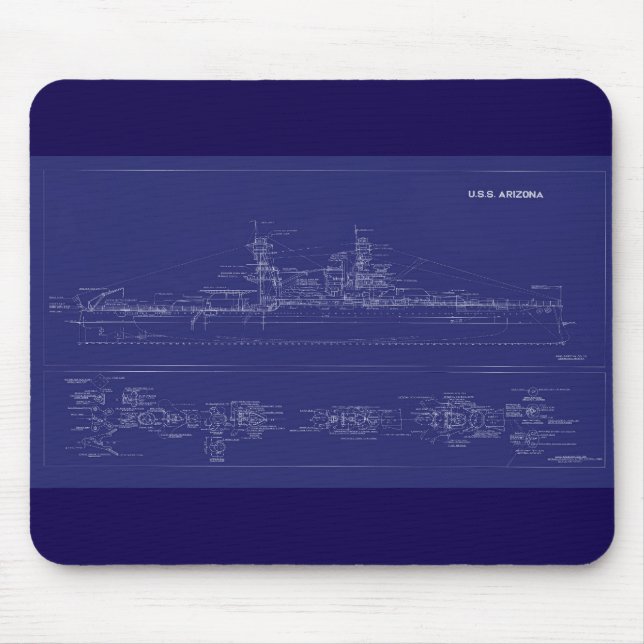 Alfombrilla De Ratón Battleship USS Arizona Blueprint (Frente)