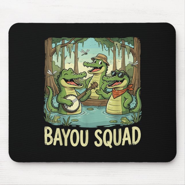 Alfombrilla De Ratón Bayou Squad Louisiana Alligator Retro Wildlife Tra (Frente)