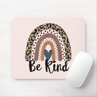 Alfombrilla De Ratón Be Kind Leopard Rainbow Boho rosa inspirador