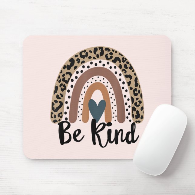 Alfombrilla De Ratón Be Kind Leopard Rainbow Boho rosa inspirador (Con ratón)