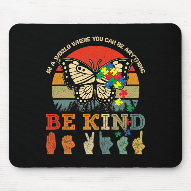 Alfombrilla De Ratón Be Kind Puzzle Butterfly Asl Teacher Autism Awaren (Frente)