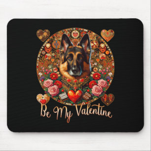 Alfombrilla De Ratón Be My Valentine Dog Flower Red Heart Day - German 