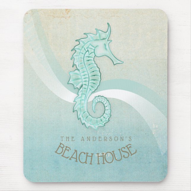 Alfombrilla De Ratón Beach House Seahorse Aqua Blue ID623 (Frente)