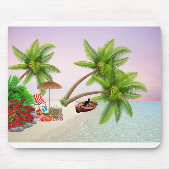 Alfombrilla De Ratón Beach Picnic Barco Bush Palm Trees Beach Chair (Frente)