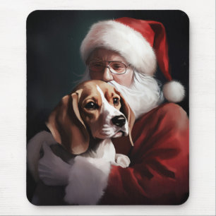 Alfombrilla De Ratón Beagle Con Santa Claus Navideño Festivo
