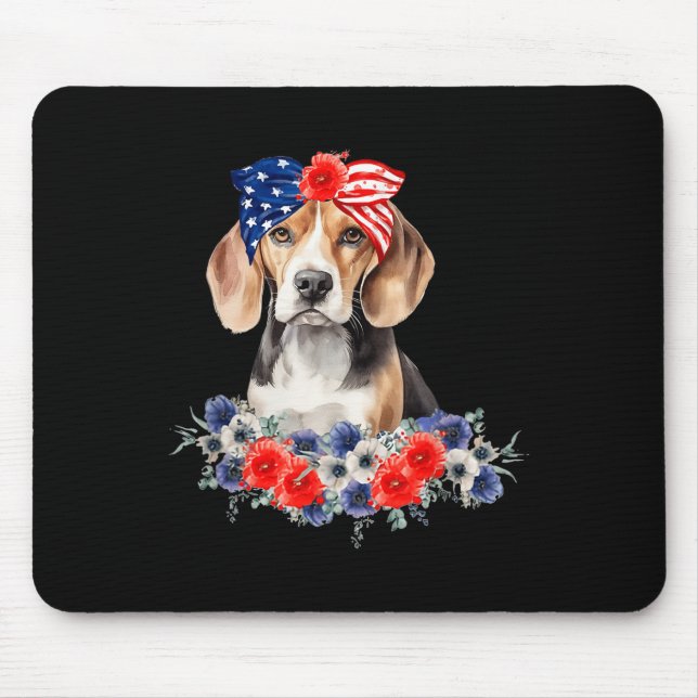 Alfombrilla De Ratón Beagle Dog Bandana Bandera Estadounidense 4 De Jul (Frente)