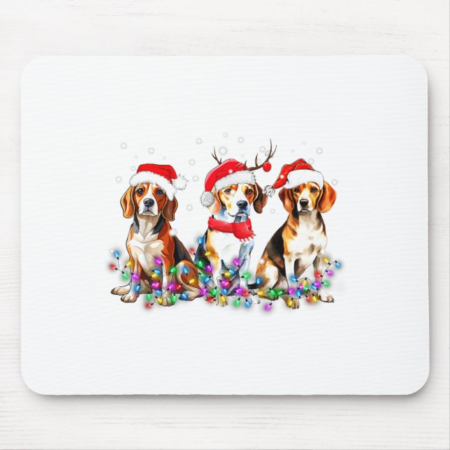 Alfombrilla De Ratón Beagle Dog Christmas Lights Cute Pet Matching Fami (Frente)