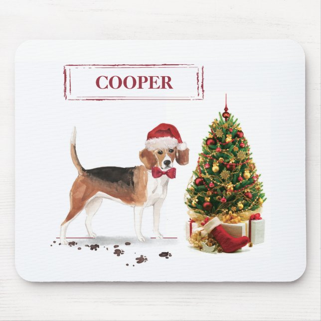 Alfombrilla De Ratón Beagle graciosos Navidades perro con árbol (Frente)