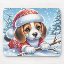 Alfombrilla De Ratón Beagle Puppy en Navidades Enfrentados Con La Nieve