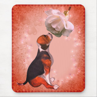 Alfombrilla De Ratón Beagle Puppy White Rose Dog