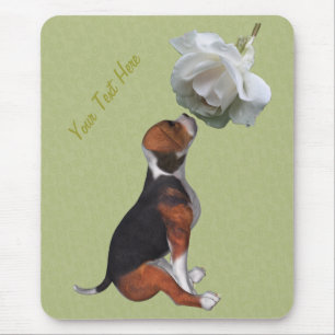 Alfombrilla De Ratón Beagle Puppy White Rose Dog Mousepad