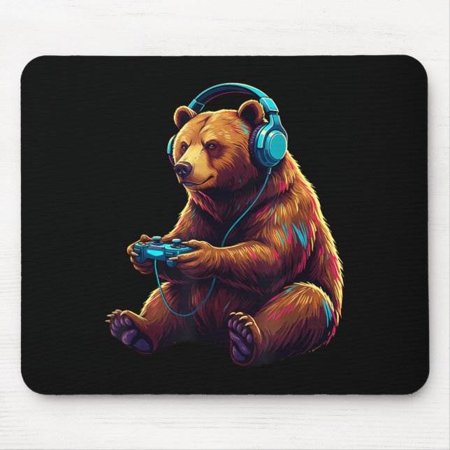Alfombrilla De Ratón Bear Gaming Animal Video Games Funny Bear  (Frente)