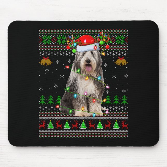 Alfombrilla De Ratón Bearded Collie Dog Ugly Christmas Sweater Holiday  (Frente)