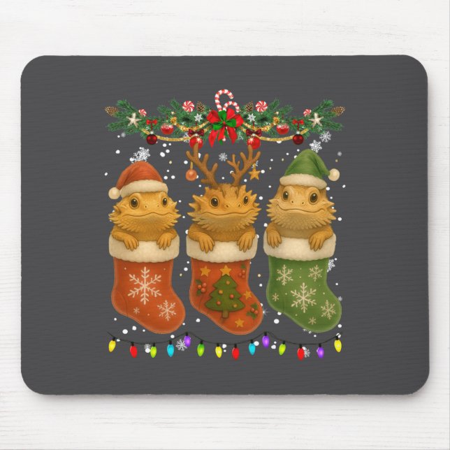 Alfombrilla De Ratón Bearded Dragon In Christmas Socks Lights Bearded D (Frente)