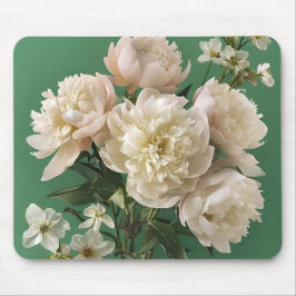 Alfombrilla De Ratón Beautiful White & Pink Peonies On Green Background
