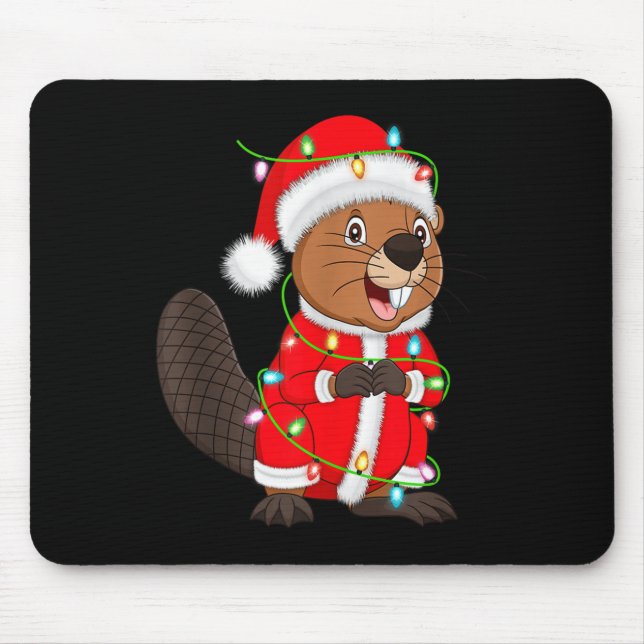 Alfombrilla De Ratón Beaver Christmas Lights Santa Costume Cute Animal  (Frente)