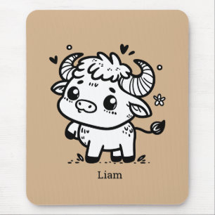 Alfombrilla De Ratón Bebé Búfalo Esponjoso - Animal de Granja Kawaii