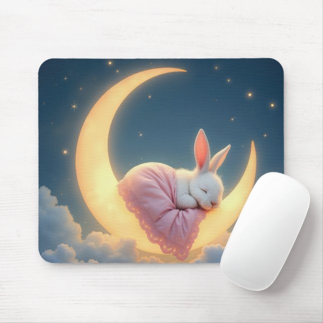 Alfombrilla De Ratón Bebé conejo durmiendo en la luna (Con ratón)