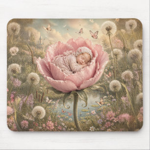 Alfombrilla De Ratón Bebé durmiendo en flor rosa