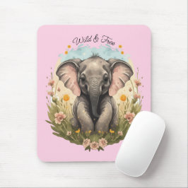 Alfombrilla De Ratón Bebé lindo Elefante Calf Flor silvestre Wanderlust