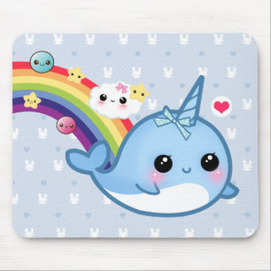 Alfombrilla De Ratón Bebé lindo narwhal con el arco iris, las nubes y