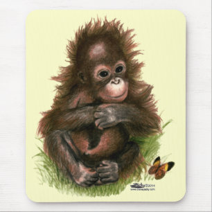 Alfombrilla De Ratón Bebé orangután y mariposa