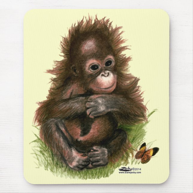 Alfombrilla De Ratón Bebé y mariposa de Orangután (Frente)