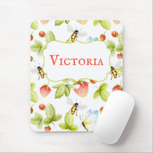 Alfombrilla De Ratón Bebidas fresas mariposas primavera verano