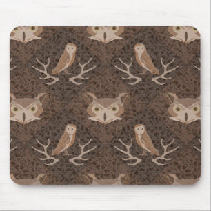 Alfombrilla De Ratón Bechuza de grano y remolacha sobre un patrón de mo