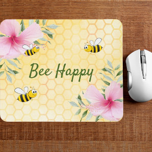 Alfombrilla De Ratón Bee Happy bumble abejas amarilla honeycomb floral