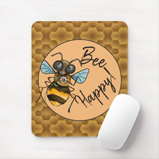 Alfombrilla De Ratón ¡Bee Happy! Cute Honey Bee (Con ratón)