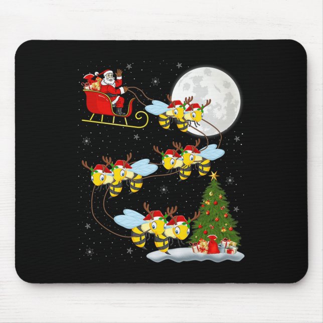 Alfombrilla De Ratón Bees Santa Sleigh Flying Funny Magical Christmas P (Frente)