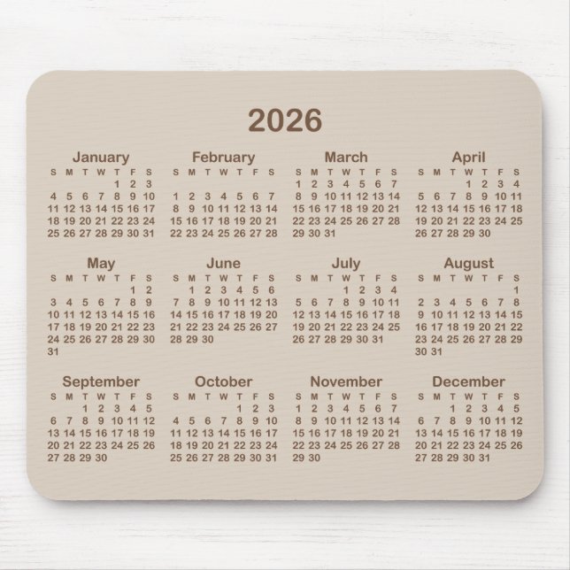 Alfombrilla De Ratón Beige and Brown 2026 Calendar (Frente)