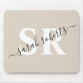 Alfombrilla De Ratón Beige del nombre del monograma profesional editabl