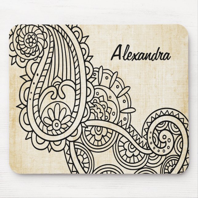 Alfombrilla De Ratón Beige Mehndi Motif Mousepad (Frente)