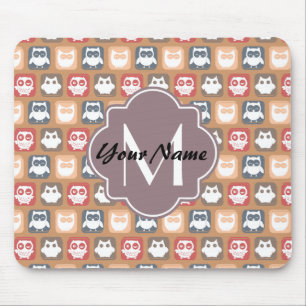 Alfombrilla De Ratón Beige Owls Personalized Monogram and Name