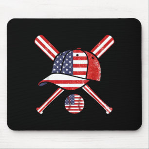 Alfombrilla De Ratón Béisbol Bandera Americana Lax Gorra Bate Deportes
