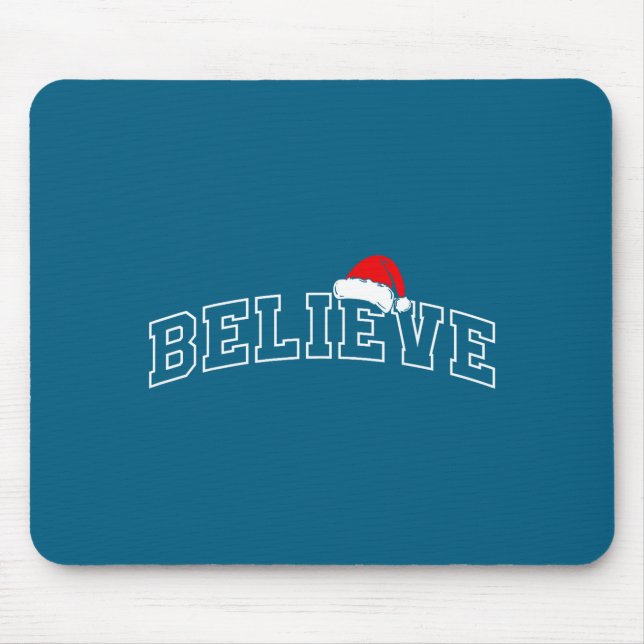 Alfombrilla De Ratón Believe Christmas Varsity Minimal Text Santa Hat F (Frente)