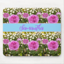 Bellas rosas rosas y margaritas, ratón floral