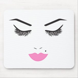 Alfombrilla De Ratón Belleza Maquillaje Cara Pestañas y Labios Rosados 