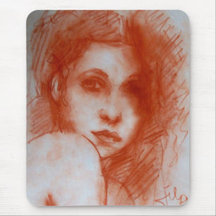 Alfombrilla De Ratón BELLEZA ROMÁNTICA / Retrato femenino en Sepia Brow