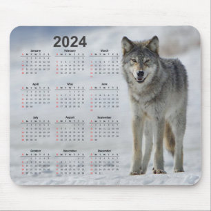 Alfombrilla De Ratón Bello calendario de Lobo de Madera 2024