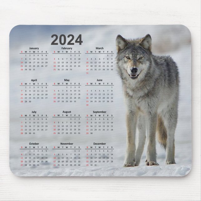 Alfombrilla De Ratón Bello calendario de Lobo de Madera 2024 (Frente)