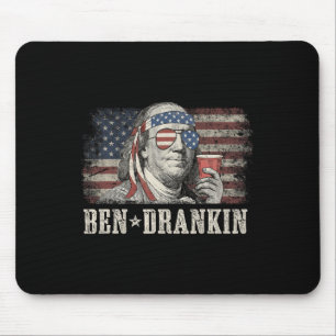 Alfombrilla De Ratón Ben Drankin Beer 4 de julio Bandera Vintage Divert